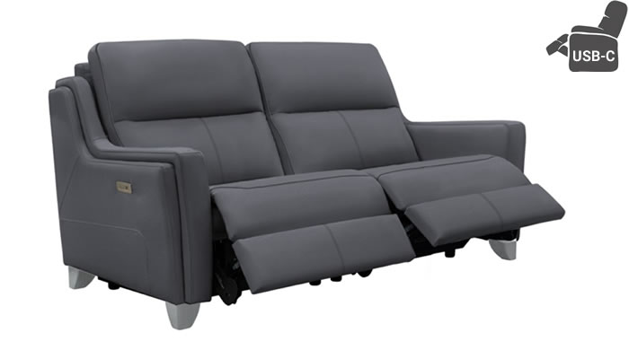 Parker Knoll Portland Large 2 Seat Double Recliner USB Madri Midnight Leather Brushed Steel Leg